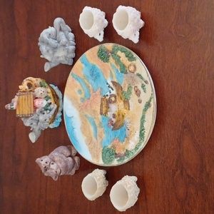 Vintage Miniature Noah's Ark Resin Tea Set - 11 Piece